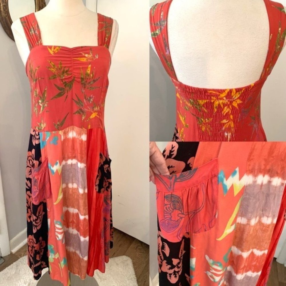 Vintage Colorful Boho Bohemian Sundress Dress Hippie S / M Summer Tie Dye coral